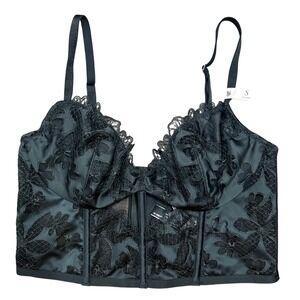Victoria's Secret Black Lace Corset Longline Bra Bustier Top Size S Romantic